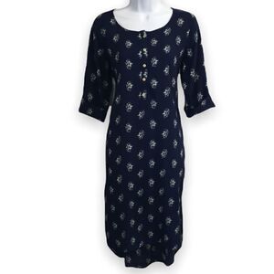 𝅺avaasa Churi Dar Anarkali Top Navy Blue Floral 3/4 Rolled Sleeves Size Medium